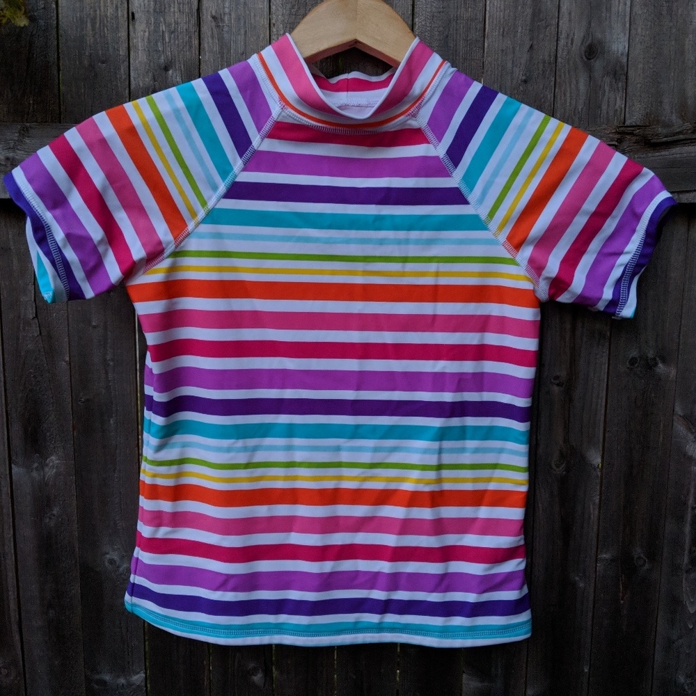 Girls 12 Lands End Rash Guard Rainbow Shortsleeved